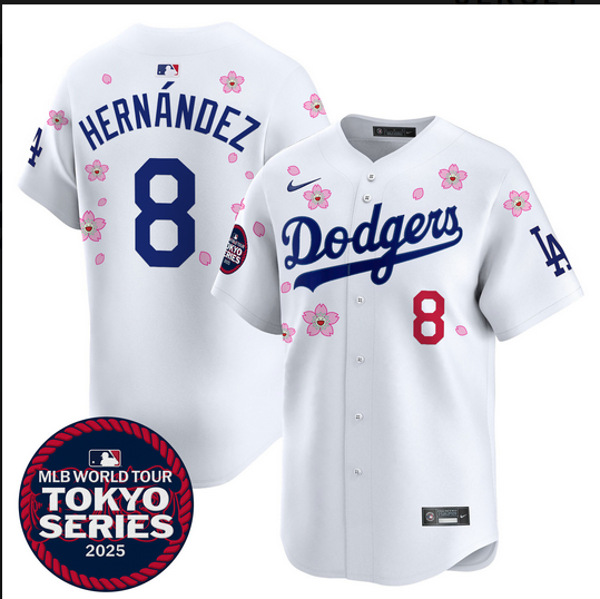 Men Los Angeles Dodgers #8 Hernandez Tokyo Series 2025 white Limited Stitched Jersey->los angeles dodgers->MLB Jersey